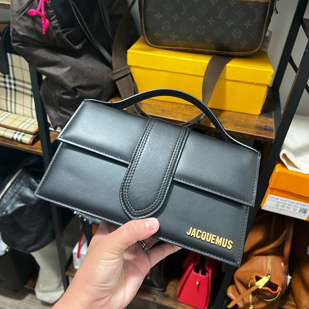 Jacquemus Black Leather Clutch with Gold Logo
